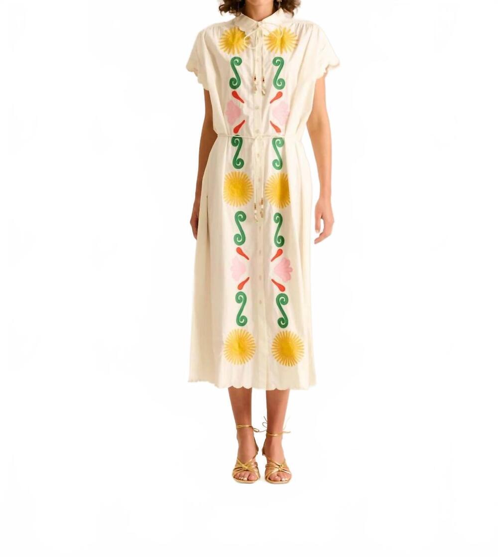 NEW CAROLINA K valerie embroidered kaftan midi dress in off white